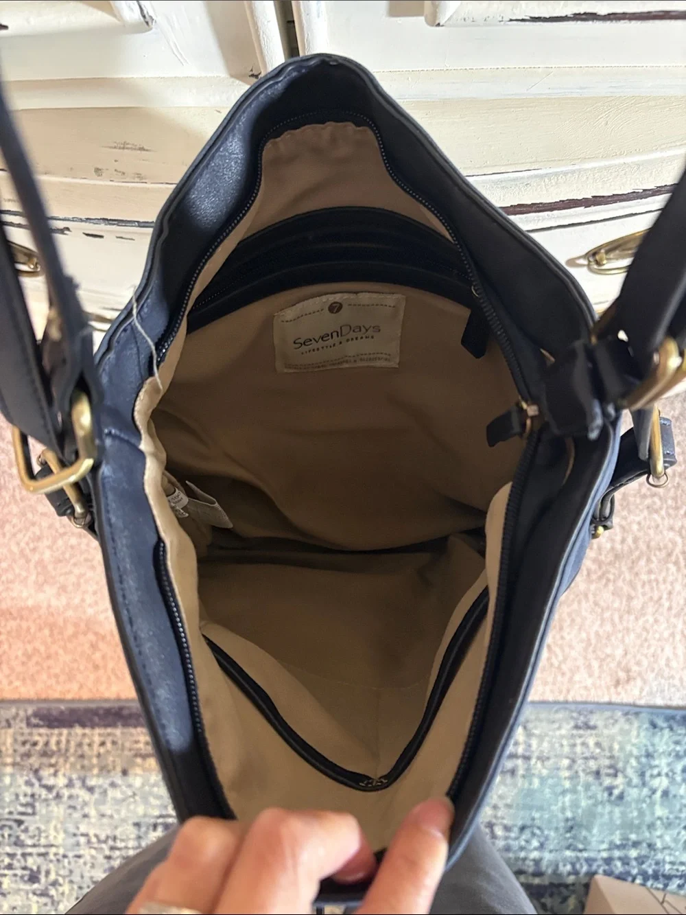 Classic Navy Suede & Leather Hobo Shoulder Bag
